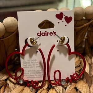 Claire's Red Love Script Earrings